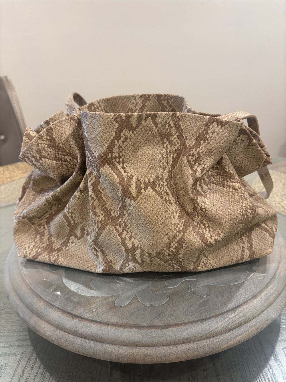 New Beige Snake-Print Women's Shoulder Bag-Anthropologie